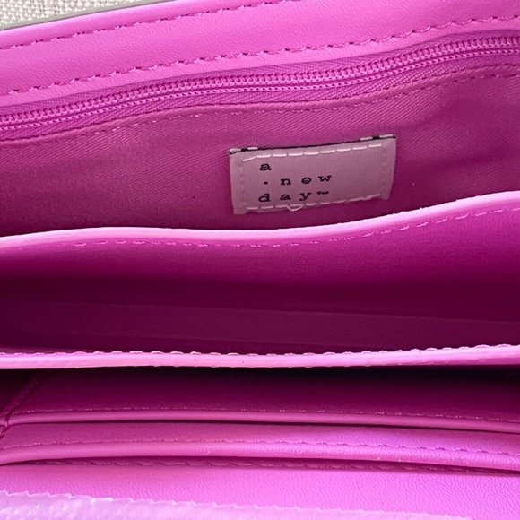 A New Day Women Clutch Purse Wallet Pink Faux Leather Card Holder Crossbody Bag - Picture 7 of 12